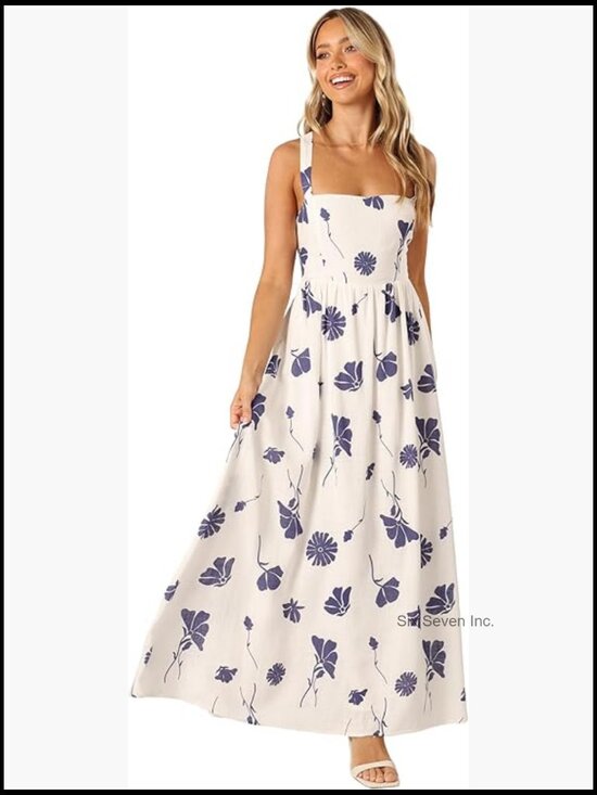 Dresses & Skirts - Viscose Linen Maxi Dress with Square Neck and Lace Back